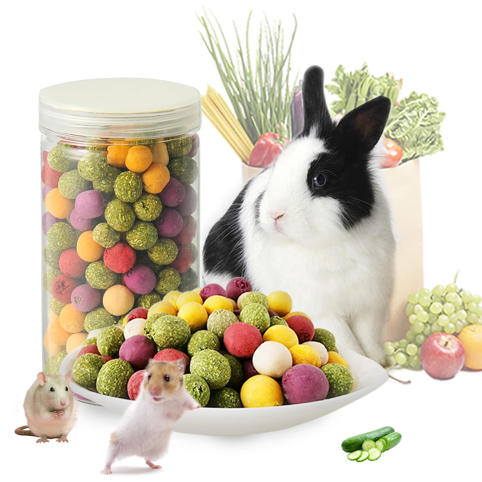 Photo 1 of 10 PACK OF Fruit Rainbow Ball is Bunny Grass Treat and Bunny Chew Toys, All Natural Baking Treats with Lucerne, Dandelion, Apple and Timothy Hay Ball for Guinea Pig, Hamster and Other Small Animals (style4)