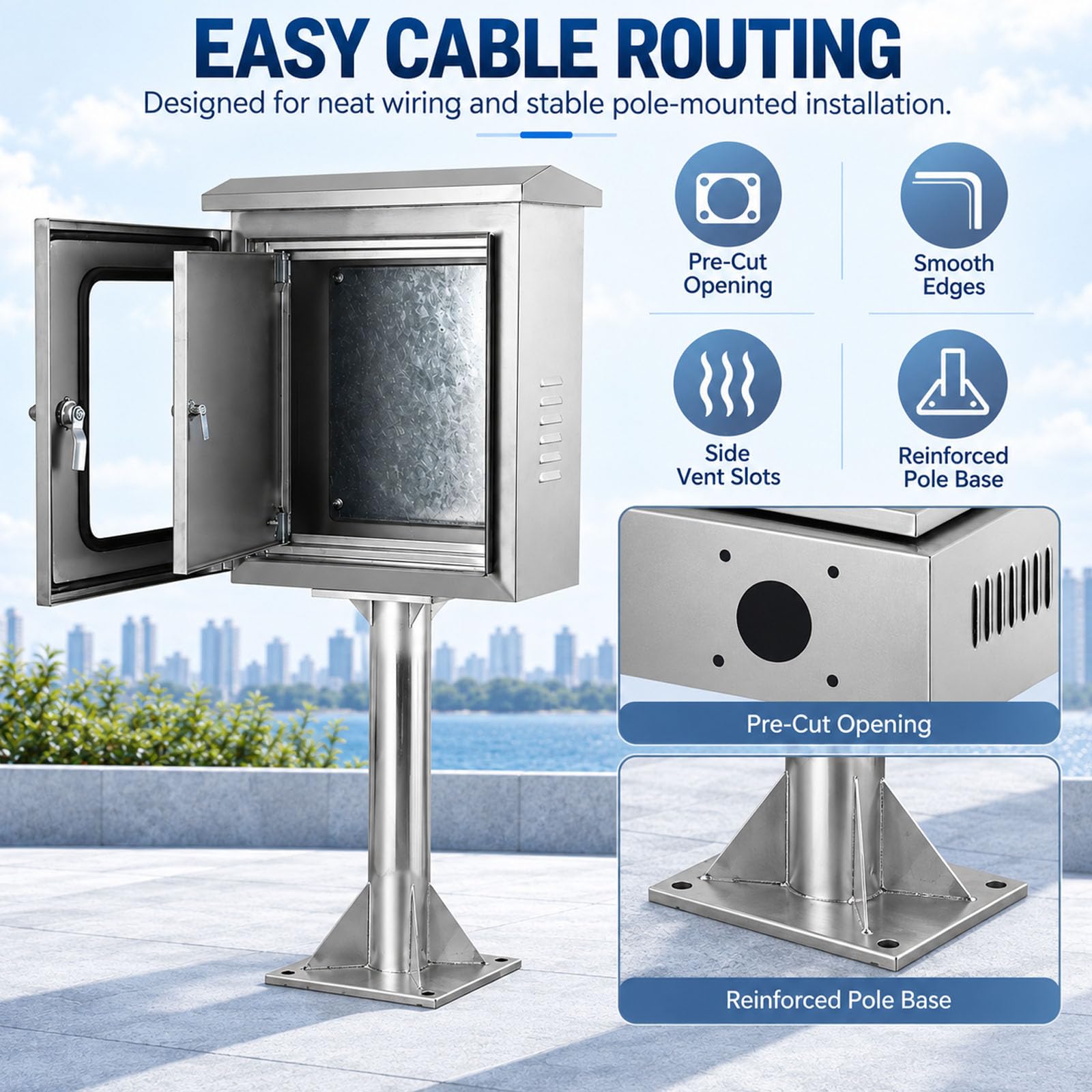 Gabinete Eléctrico para Exterior Acero Inoxidable con Doble Puerta en Poste