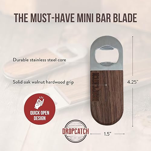 Miniatura 10 de DropCatch Abridor de botellas con hoja de barra de mano para cocina y bar, acero inoxidable y nogal (estándar)