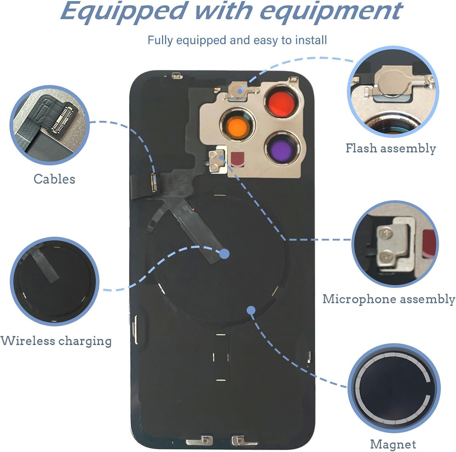 Original 15 Pro Max Back Glass Replacement & with Plate & Flex Cable and All Parts, Pre-Installed Camera Frame for iPhone 15 Pro Max + Repair Tools (Natural Titanium)