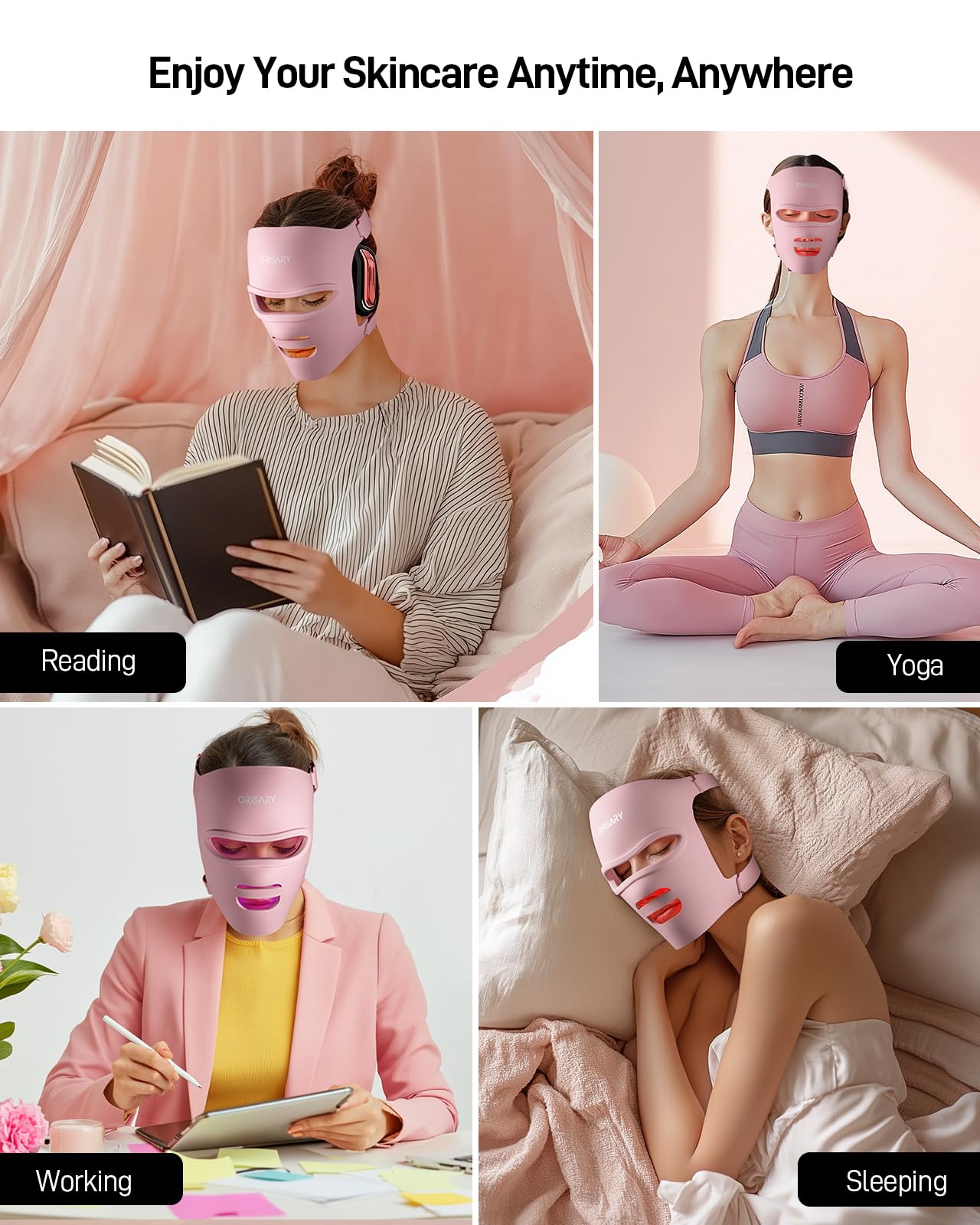 LED-Maske 2000-mAh-Akku, Drahtlos 368 Chips Rotlichtlampe Gesicht für die Hautpflege, LED Gesichtsmaske mit 3 Modi & Timing, Red Light Mask für den Heimgebrauch