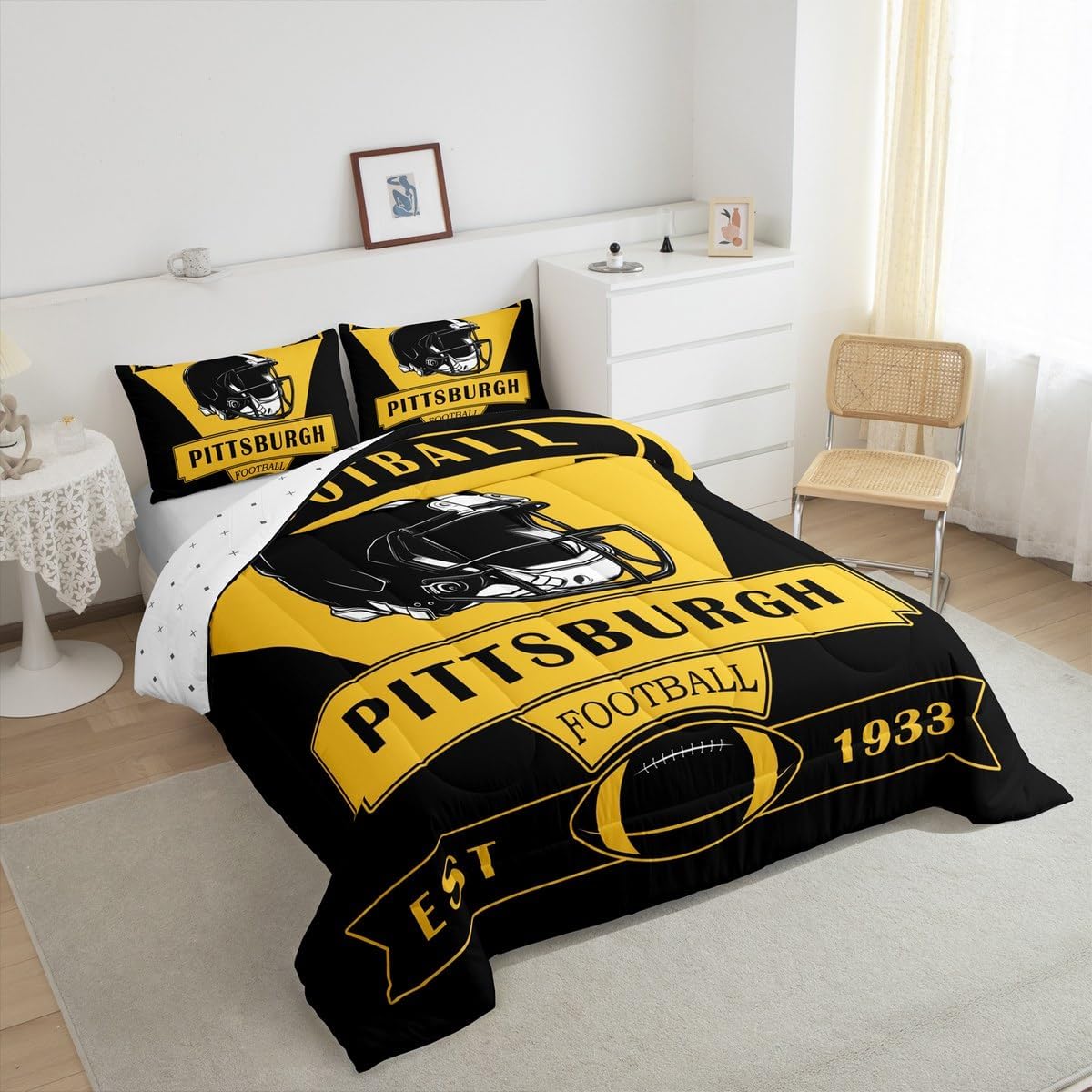 Feelyou Football Comforter Set,Pittsburgh Bedding Set Full Size,American Football City Comforter,Football Fans Gifts Bed Set