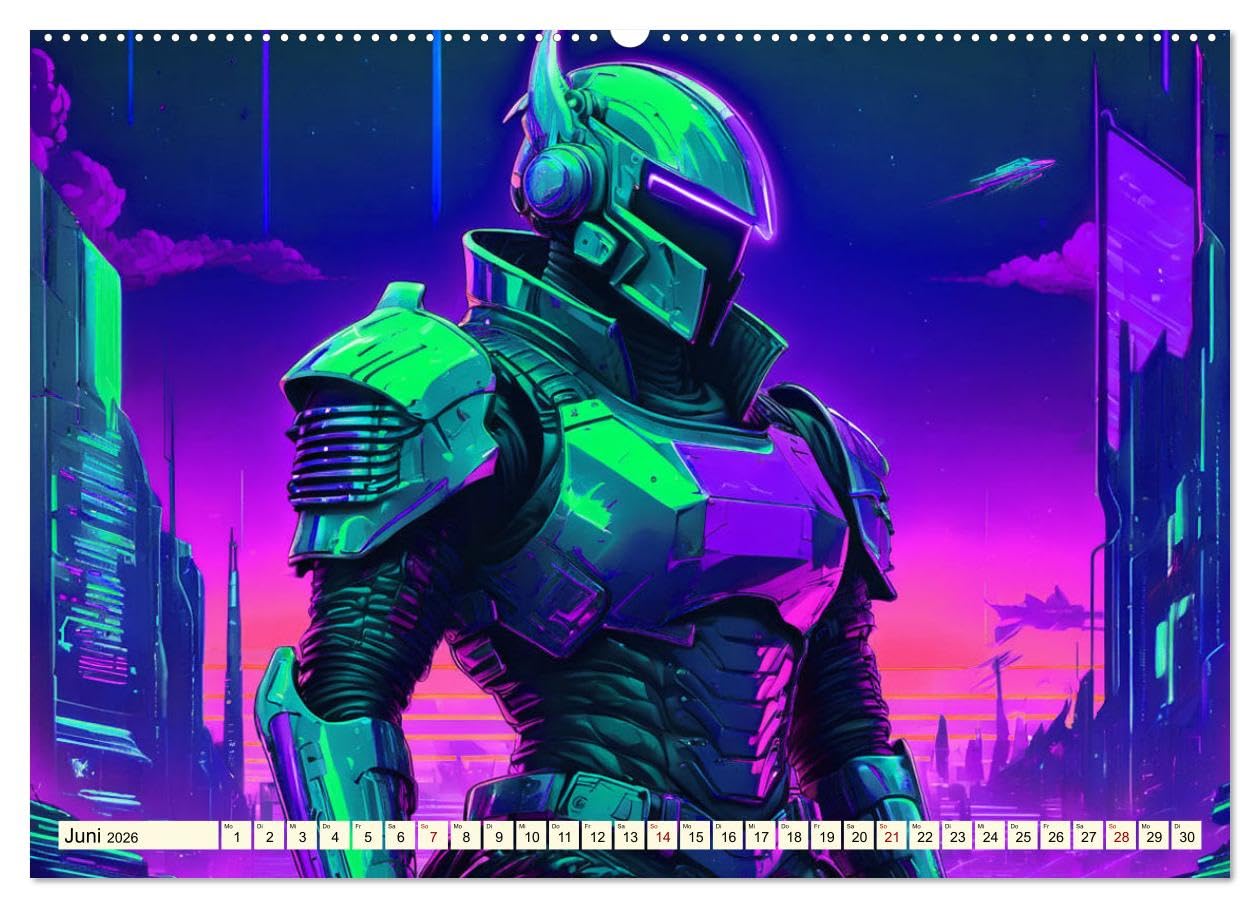 Fantasie - Futuristische Ritter (hochwertiger Premium Wandkalender 2026 DIN A2 quer), Kunstdruck in Hochglanz: Farbexplosionen dank Cyber Punk (CALVENDO Wissenschaft)