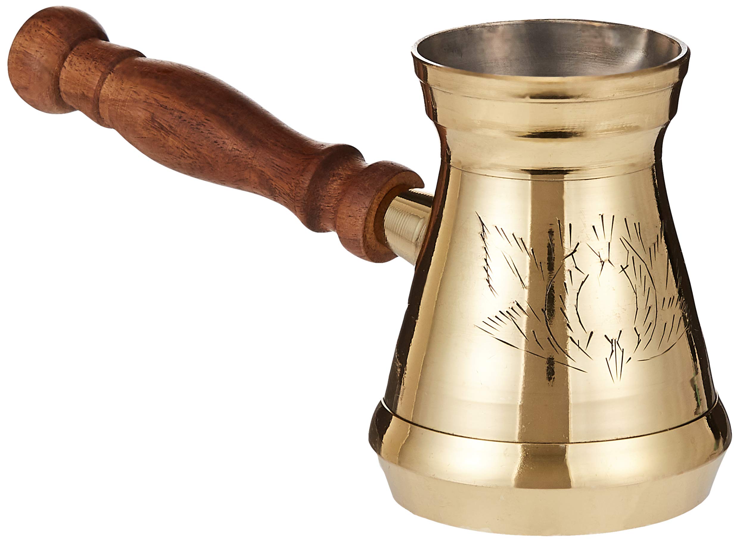 RAJ Turkish Coffee Pot with wooden handle - 5.5 cm, Elegant Gold - BTC003, Arabic, Morroccon, Greek Pot, Warmer for Butter, Chocolate and Milk, Stovetop Tea Pot