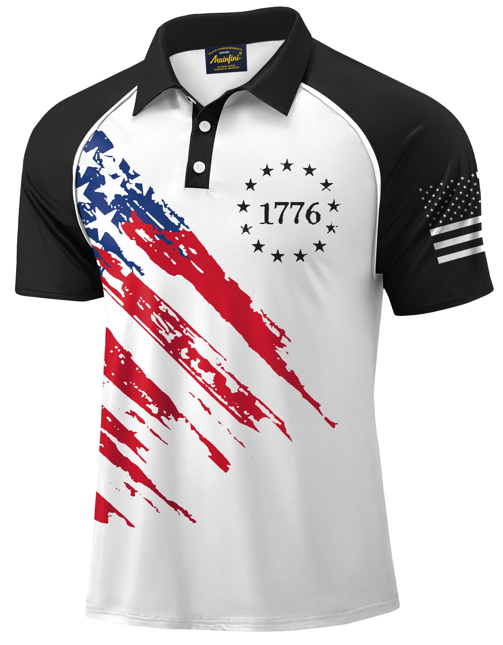 Mainfini Men's Patriotic Polo Stretch UPF 50+ Raglan American Golf Shirts