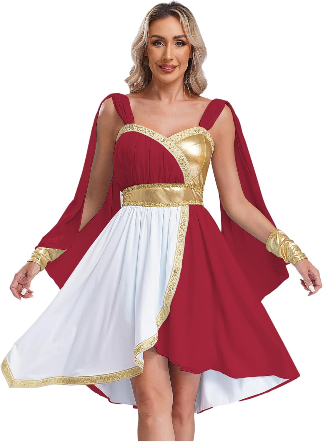 Sxiwei Womens Sleeveless Chiffon Dress with Cuffs Set for Halloween Greek Roman Princess Dress Up