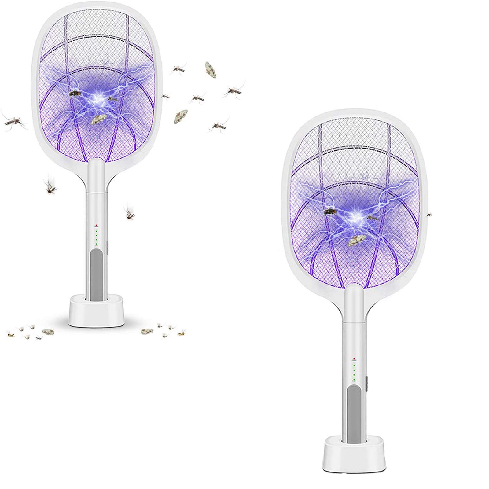2 in 1 Scacciamosche Elettrico, 3000 V USB Ricaricabile con Base di Ricarica, per Zanzare