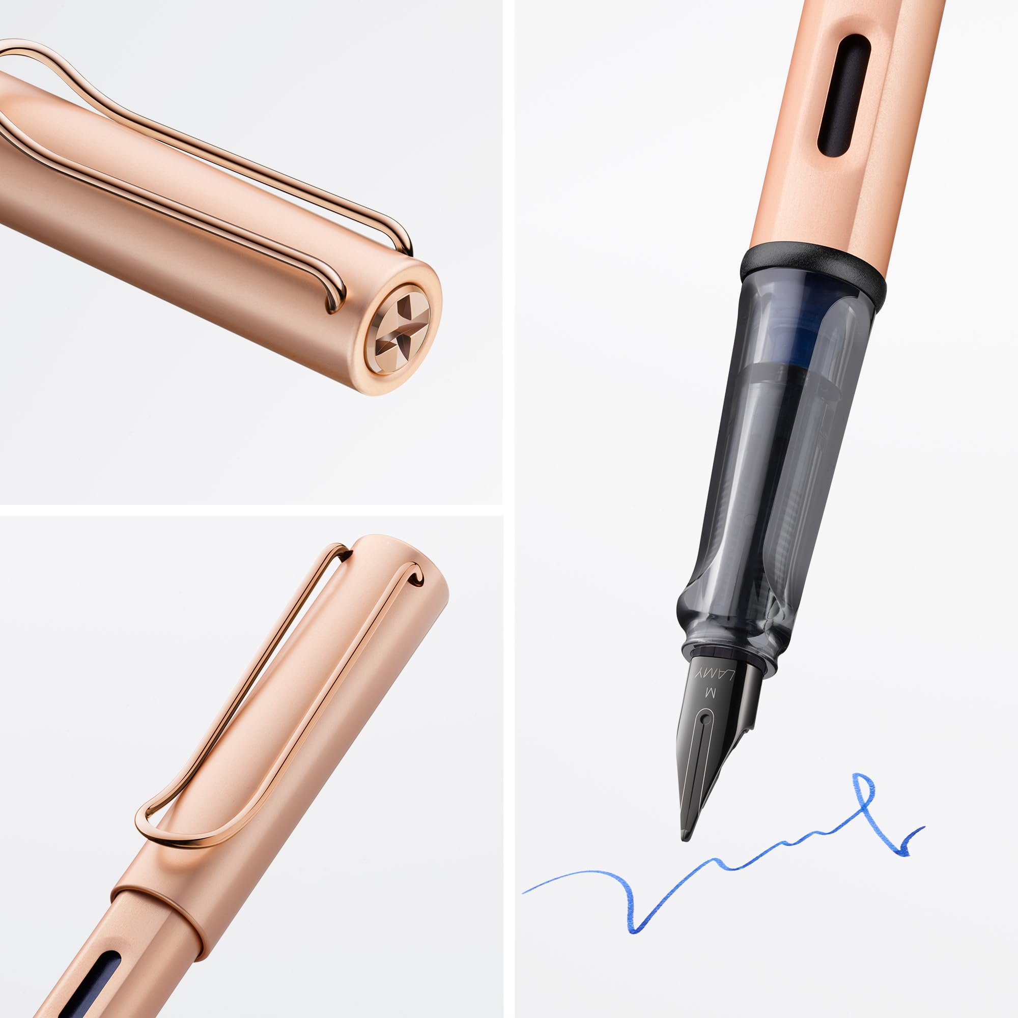 Lamy Pluma estilográfica Lx rosegold -Plumín con recubrimiento PVD y agarre ergon. -Plumín de acero M -Cuerpo ligero de aluminio -Con cartucho de tinta azul T 10 y estuche metálico-Para diestros