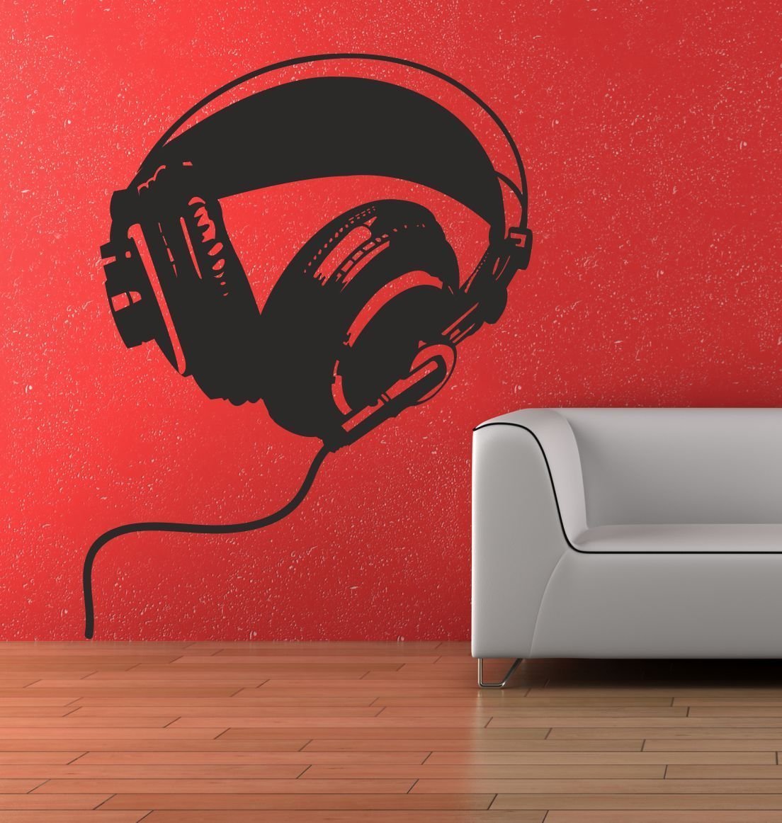 Headphone Music Bedroom Wall Art Sticker 50cm (w) x 65cm (h) TR2, Please state colour on purchase otherwise black will be sent