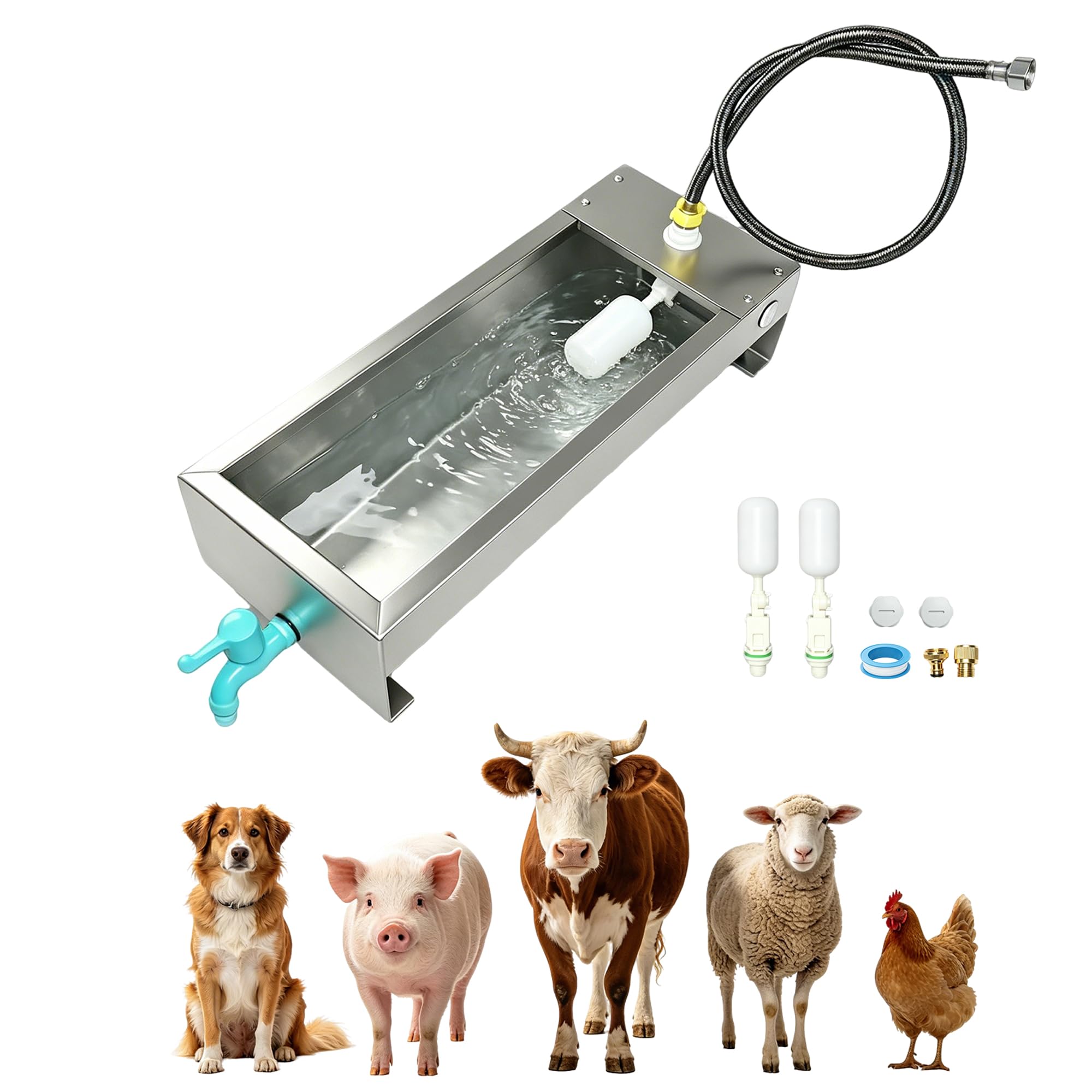 Dispensador automático de cuenco de agua grande para perros, bebedero de 3 galones de acero inoxidable con válvula flotante para ganado, pollo, cabra, caballo, cerdos, aves de corral, animales al aire
