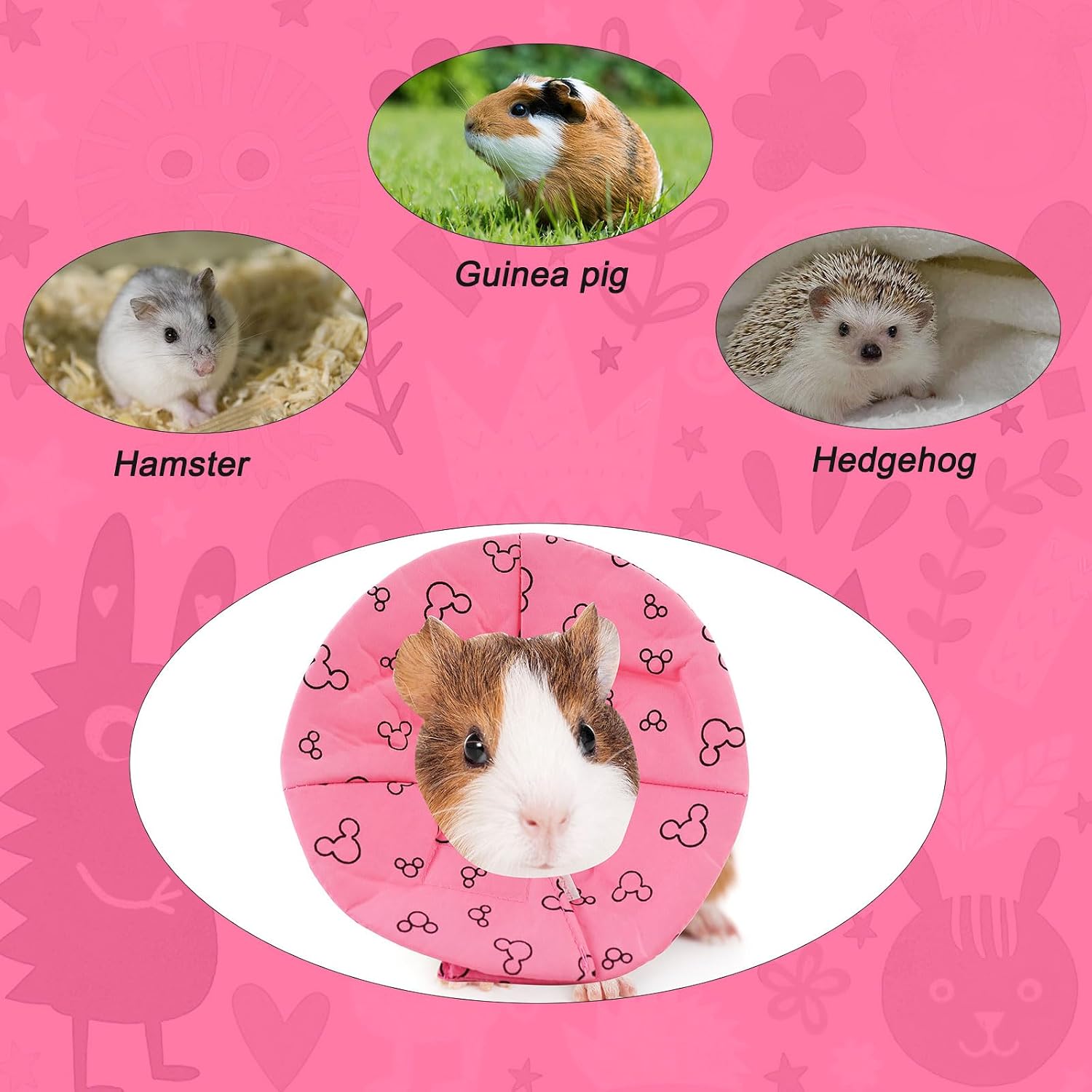 Andiker Hamster Collar, Adjustable Bird Collar Small Pet Protection Cone After Surgery to Prevent Licking for Hamster, Rabbit, Guinea Pig Small Animals (Pink, S) image 4