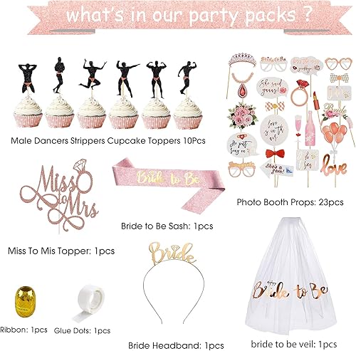 Miniatura 3 de Decoraciones de despedida de soltera, decoraciones de despedida de soltera que incluyen accesorios para fotos, camino de mesa, velo, diadema,