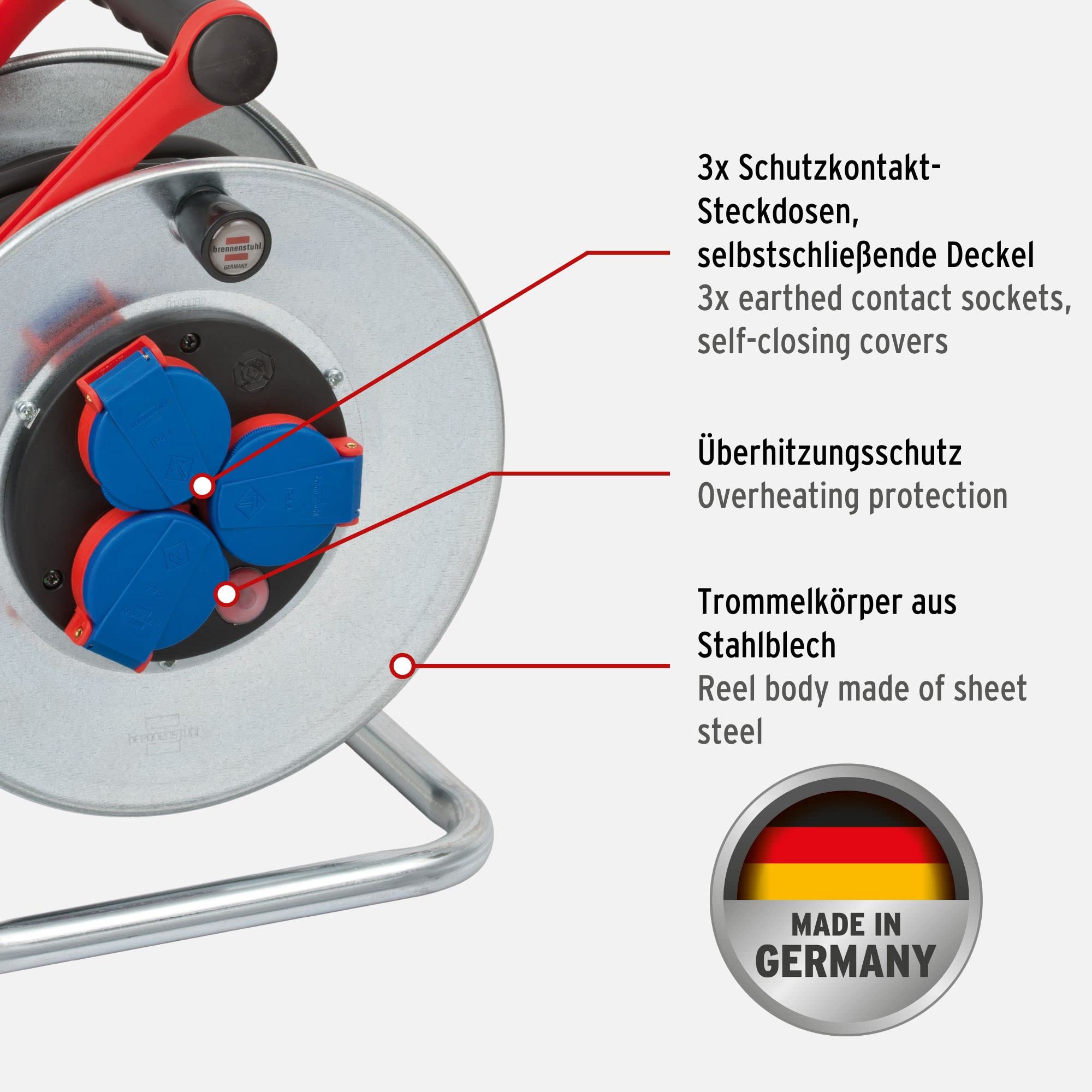 Avvolgicavo Brennenstuhl Garant S IP44 - Cavo Con 3 Prese Da 25m, Resistente A Pioggia E Uso Esterno - Foto 6