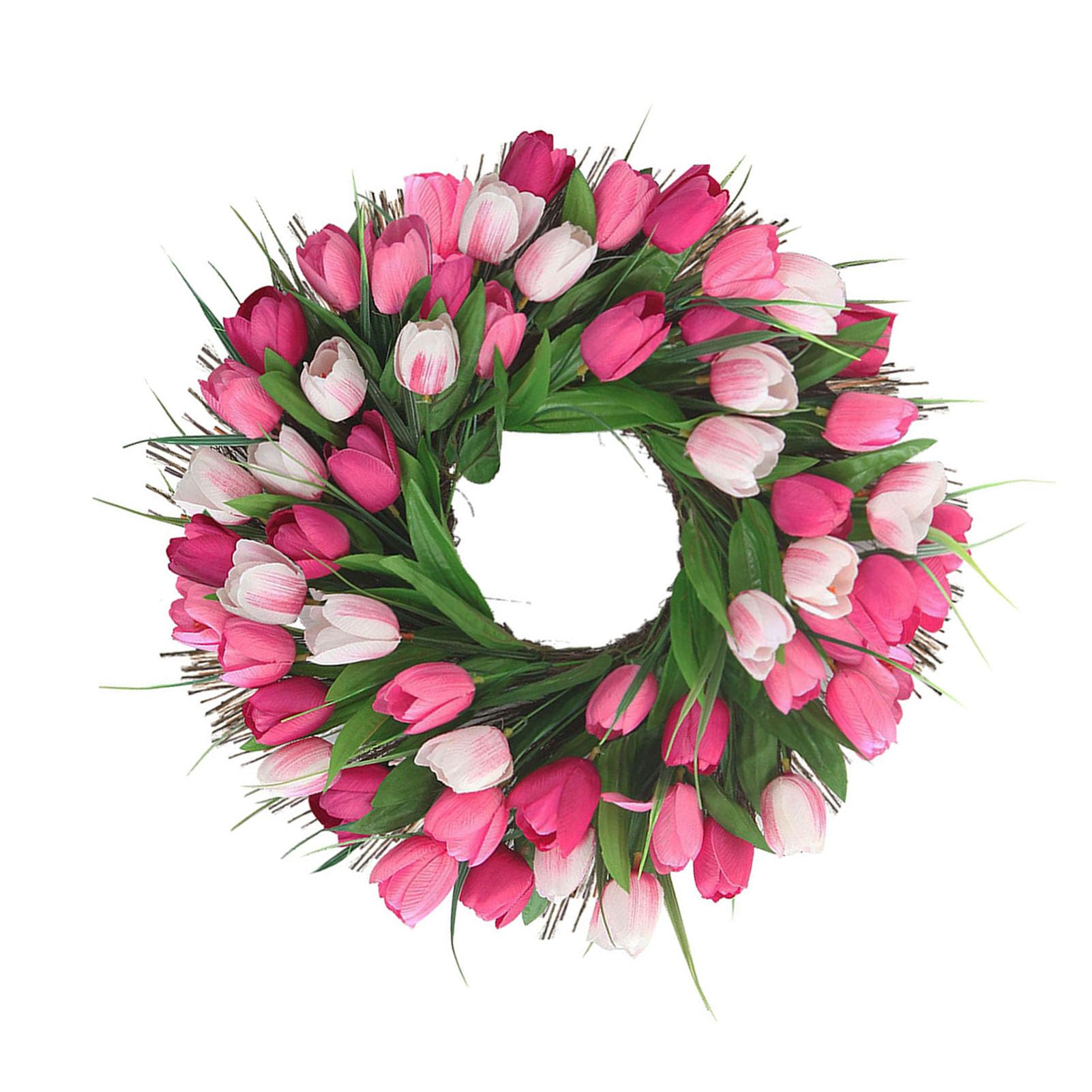 Frühlingskranz für die Haustür, 17,72 Zoll Realistischer Kranz, Künstliche Blumen-Sommer-Blumenkränze für die Ganze Saison für Tür, Hochzeit, Wand, Außen- und Innendekoration (Rosa Weiß)