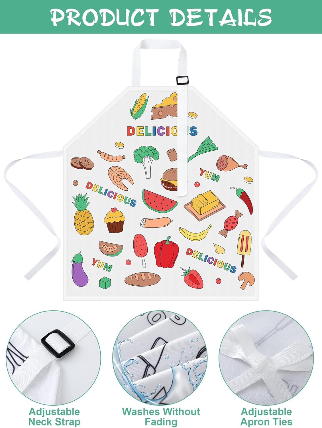 3 Pcs DIY Coloring Apron for Girls Boys Painting Apron with 24 Fabric Markers White Fun & Educational Craft Accessories for 6-10 Years Old
