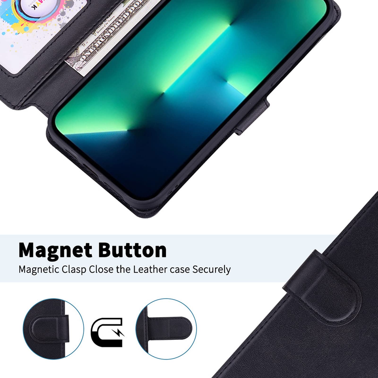 LTL Etui z klapką do iPhone 13/13 Pro/13 Pro Max, wysokiej jakości skórzane etui z klapką, etui z przegródką na karty, podpórka, etui na telefon, magnetyczne, brązowe, 13 6,1"