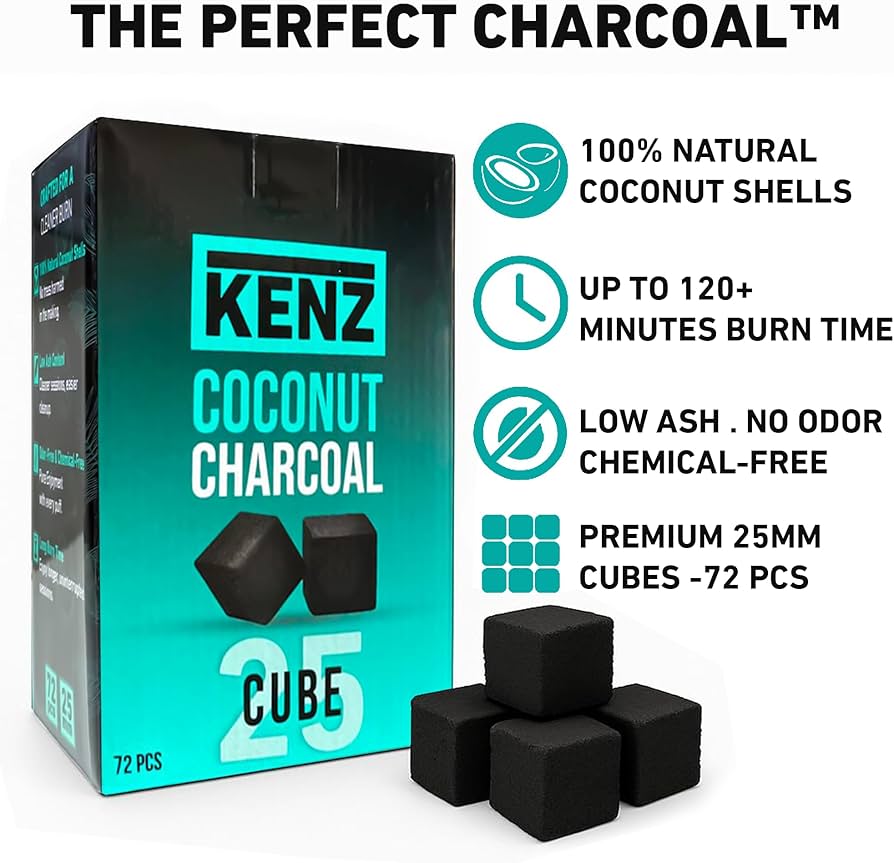 Amazon.com: KENZ Charcoal Cubes, 25mm Low Ash Coconut Charcoal
