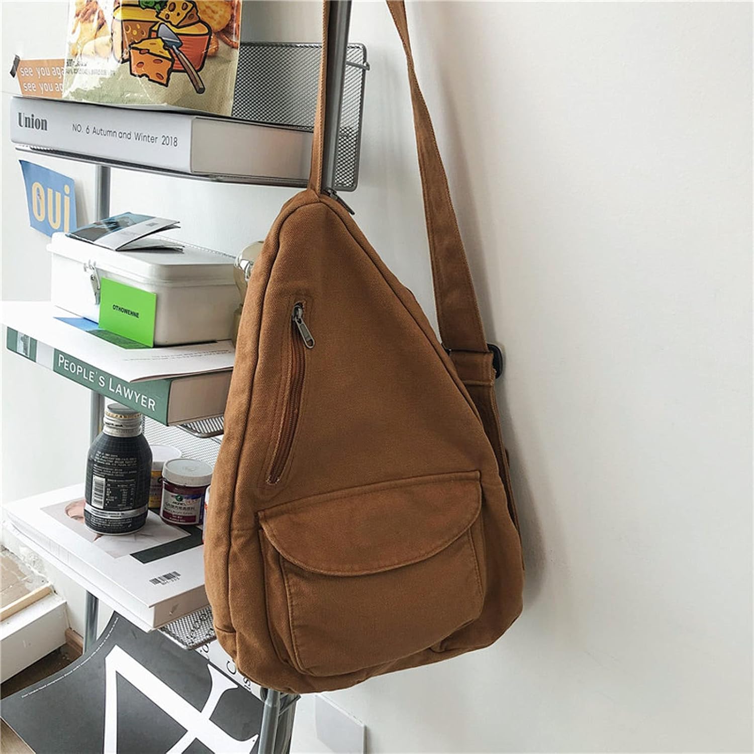 Women's Canvas Crossbody Bag Vintage Wash Zipper Shoulder Bag Women's Large Capacity Casual Crossbody Bag