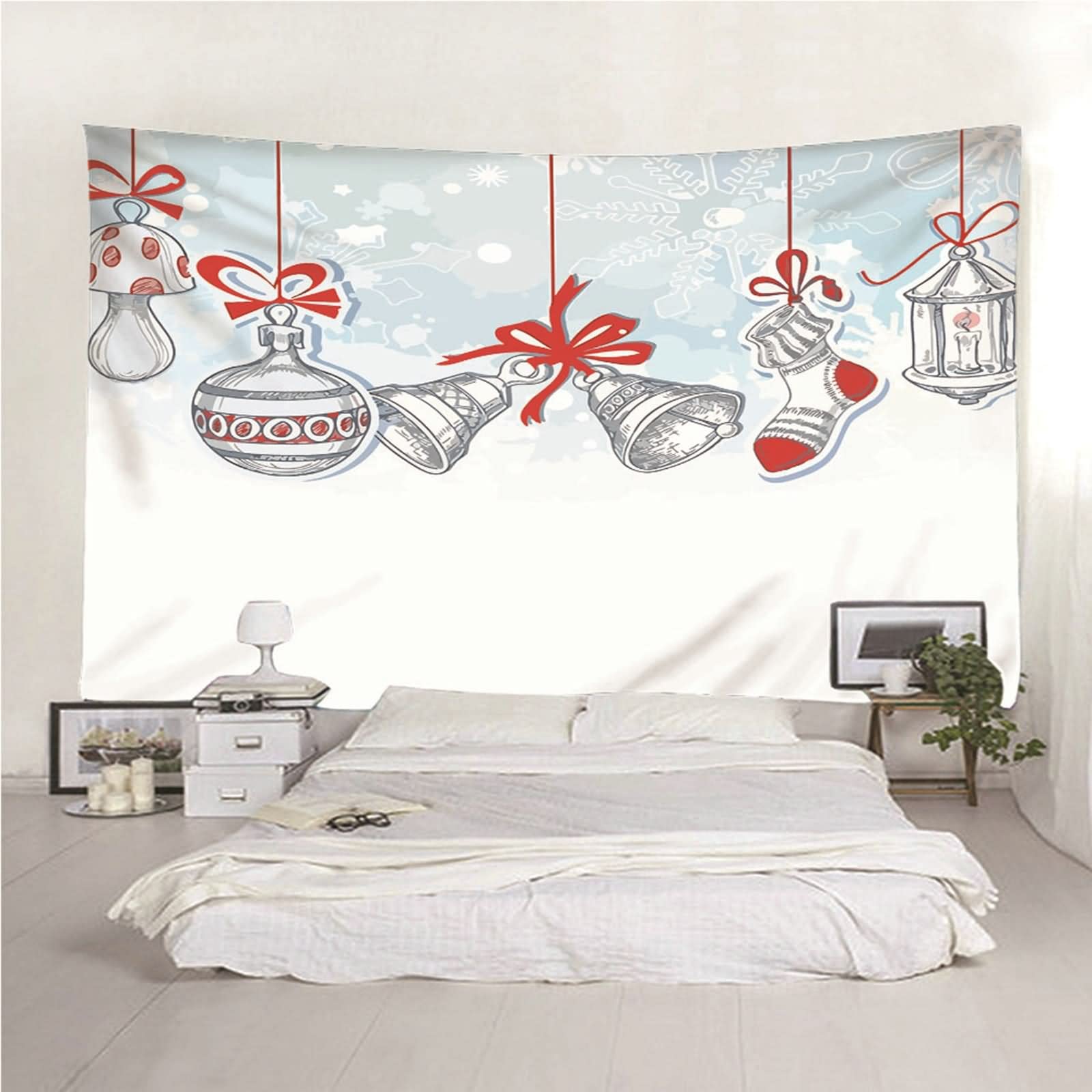 Tapices Salon, Decoración Cocina Pared Patrón de Colgante de Tema Navideño Poliéster Blanco Rojo 210x140CM
