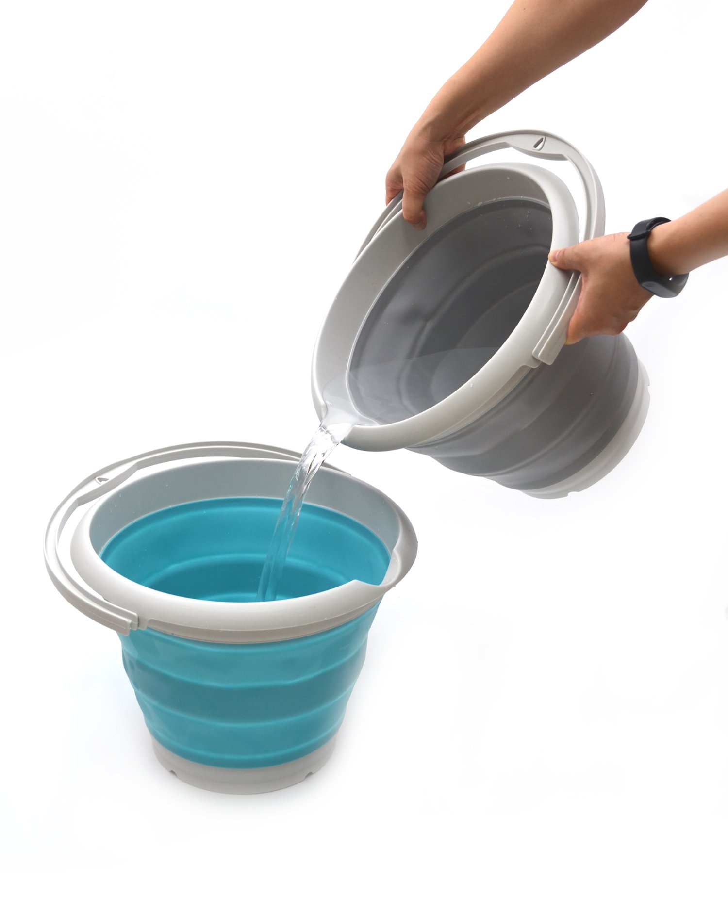 SAMMART 10L Collapsible Plastic Bucket – Foldable Portable Tub For Fishing, Camping, Cleaning (Grey/Sea Angel)