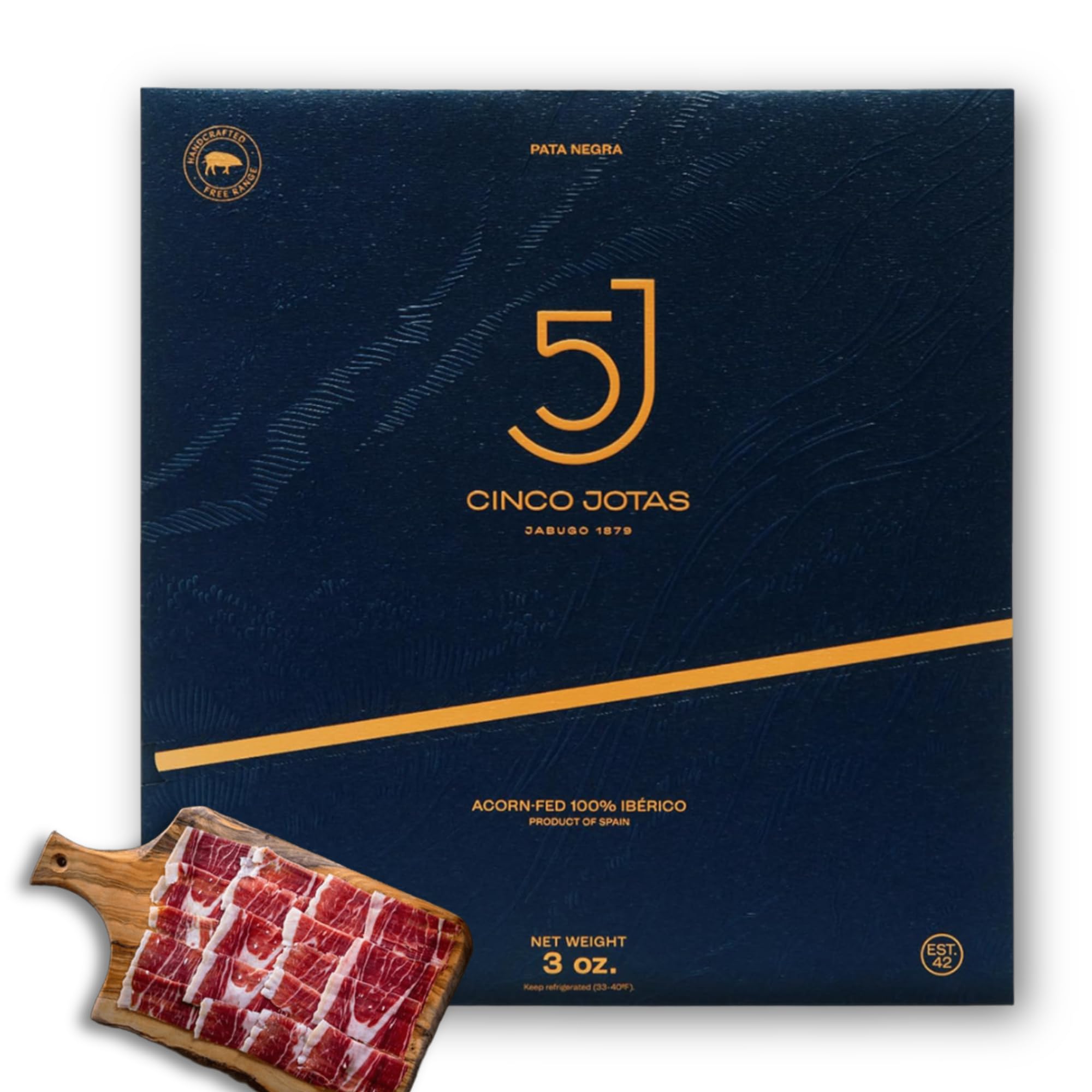 Cinco Jotas Hand-Carved Jamón Ibérico de Bellota | 100% Acorn-Fed Iberian Ham | Authentic Spanish Ham Ibérico - 3 oz Traditional Carving