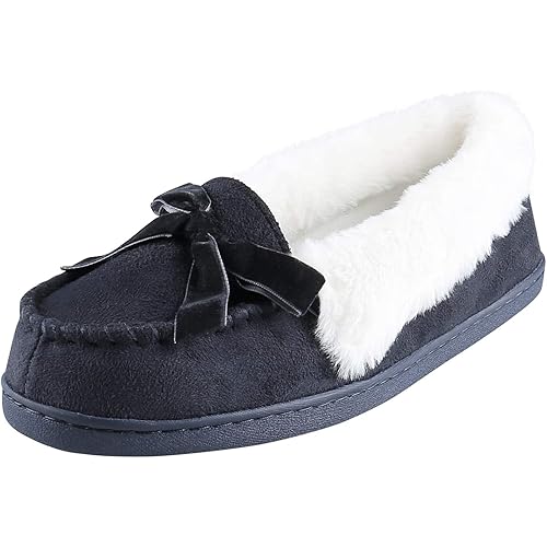 Jessica Simpson Women's Micro Suede Moccasin Indoor Outdoor Slipper Shoe, Navy, X-Large