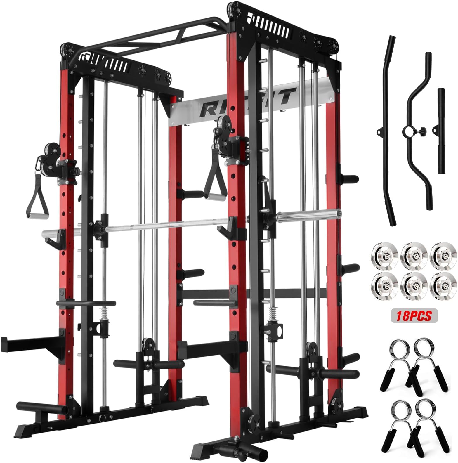 RitFit M1 Pro Smith Machine with Cable Crossover System, Multi-Function Squat Rack Power Cage for Home Gym, Power Rack and Packages