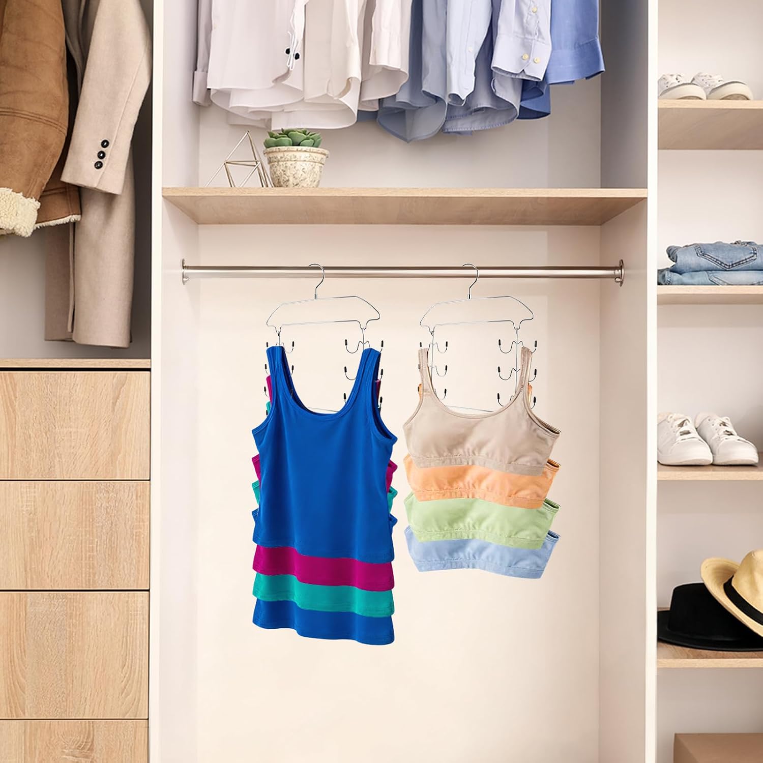 Tank Top Hanger Space Saving, 24 Hooks Bra Hanger for Closet Organization, Metal Multilayer Tank Top Organizer & Camisole Hanger for Underwear, Bathing Suits, Lingerie, 360° Swivel (1 Pack)