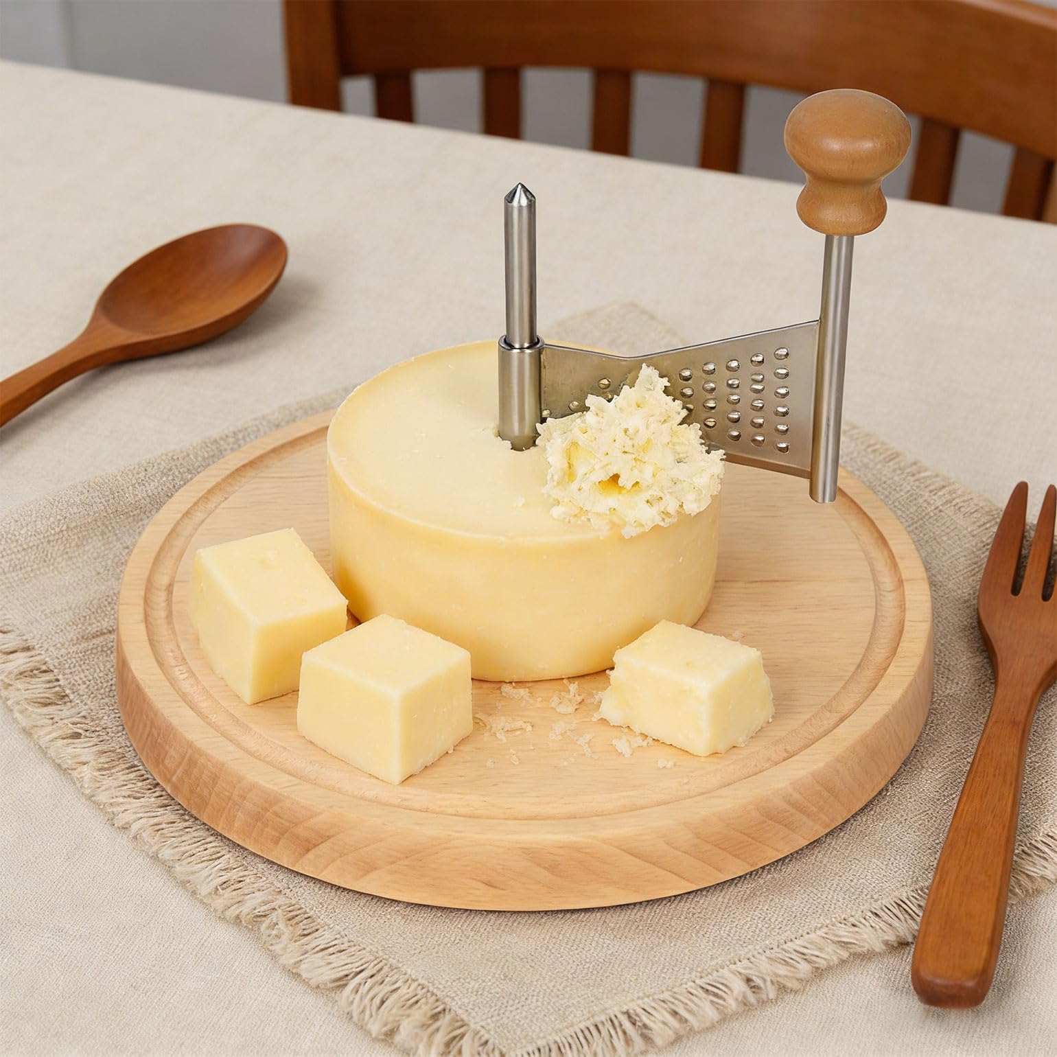 Rallador de Queso Giratorio con Soporte de Madera Antideslizante y Piezas extraíbles para Limpieza rápida, para Amantes del Queso y Chefs Expertos, Accesorio para Platos de Fiesta