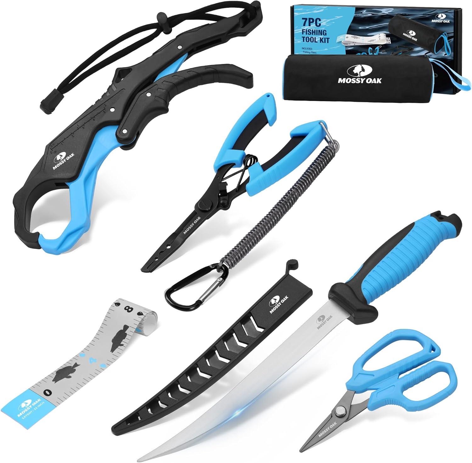 Mossy Oak Fishing Tools Kit- Fishing Plier, Fish Lip Gripper, Multifunctional Fishing Hook Remover with Lanyards Sheath, Saltwater Resistant Fishing Accessories & Equipment, Fishing Gifts for Men