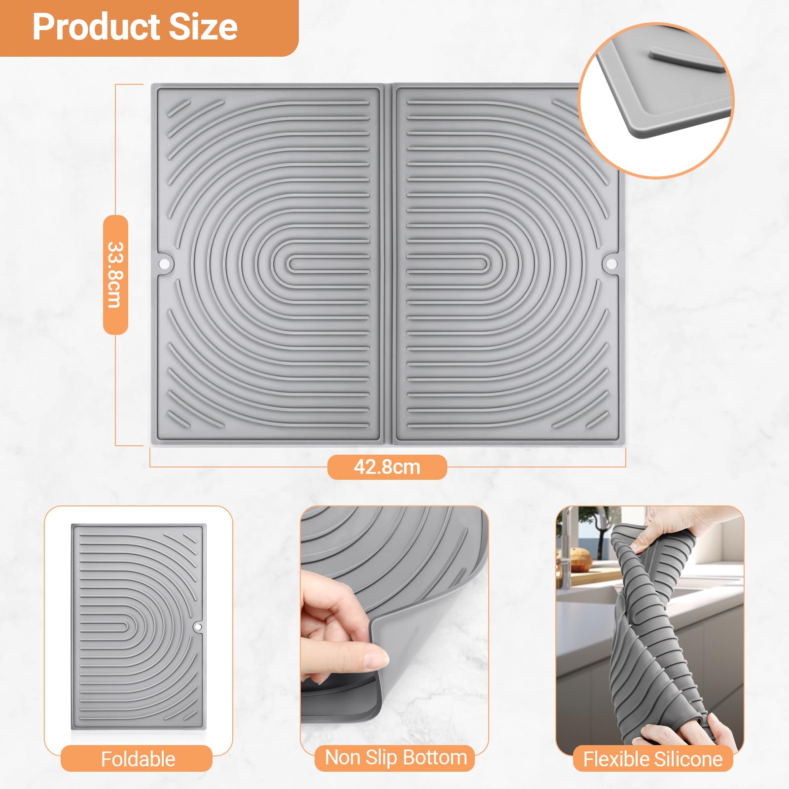 Oamwrae Silicone Dish Drying Mat, Folding Drainer Draining Board Matt for Kitchen Counter Non-Slip, Quick Dry - Image 2