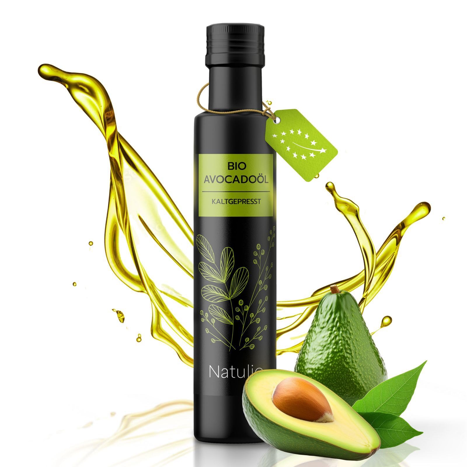 Natulio BIO Avocadoöl kaltgepresst 250ml - zur Ernährung sowie zur Hautpflege geeignet - reich an Vitamin E und ungesättigten Fettsäuren - zertifiziert nach DE-ÖKO-006