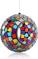 Vista 11 de Yinns Comederos de vidrio para pájaros colgantes en el exterior, comedero para pájaros con forma redonda solar para decoración de jardín de patio