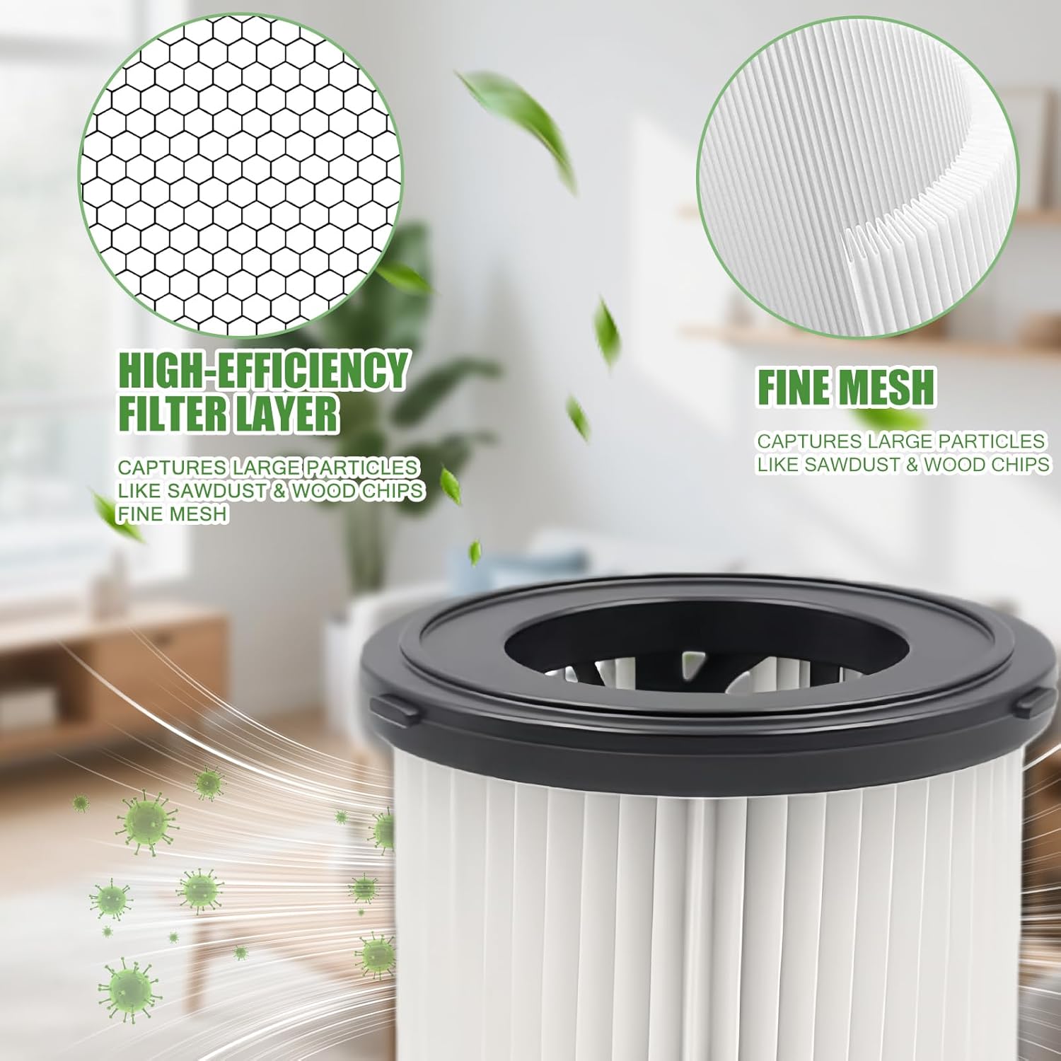 2 Pack DCV5801H Replacement Filter For DEWALT DCV580H, DCV581H 20V MAX Wet Dry Vacuum, with 4 Foam Sleeve Filters & 1 Brush, Washable and Reusable