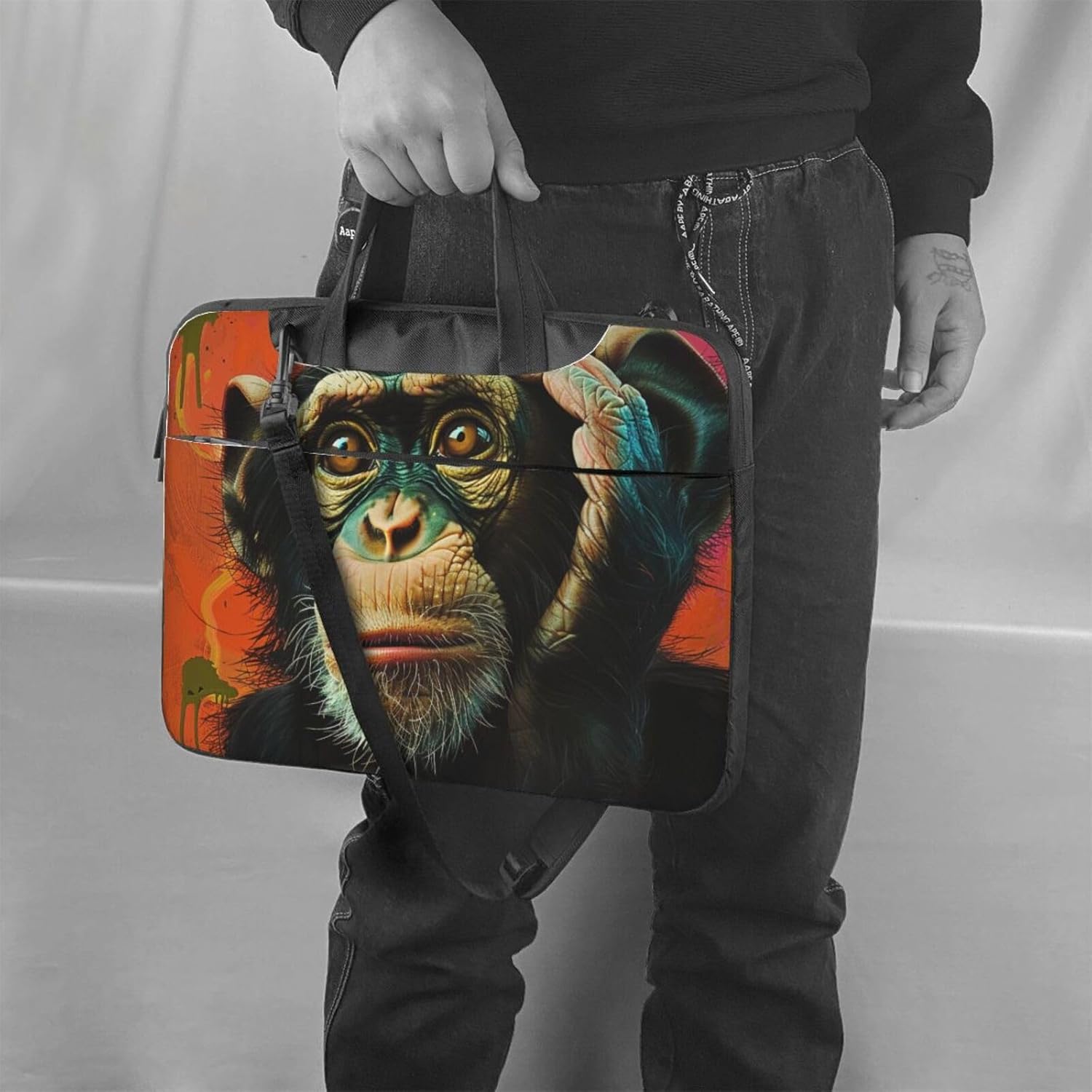 Monkey Pattern Laptop Bag Triple Layer Protection Shockproof Crossbody Laptop Shoulder Bag for Women Men
