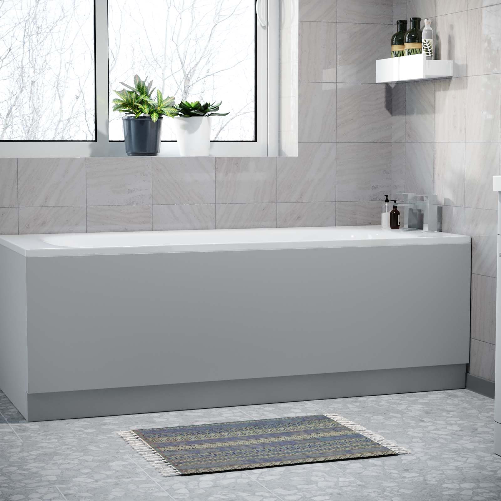 Nes Home Matte Grey Matt Grey 1800Mm Water Proof Durable Pvc Front Bath Panel 15Mm Thick