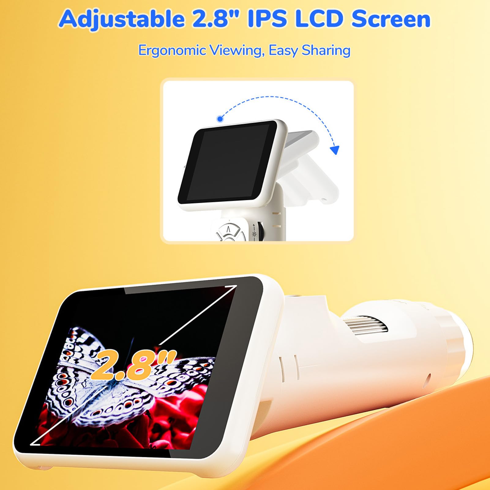 YWBL-WH Microscopio de Mano de 2,8 Pulgadas con Luz LED, Lupa Digital de Bolsillo para Joyeros, Vista para PC