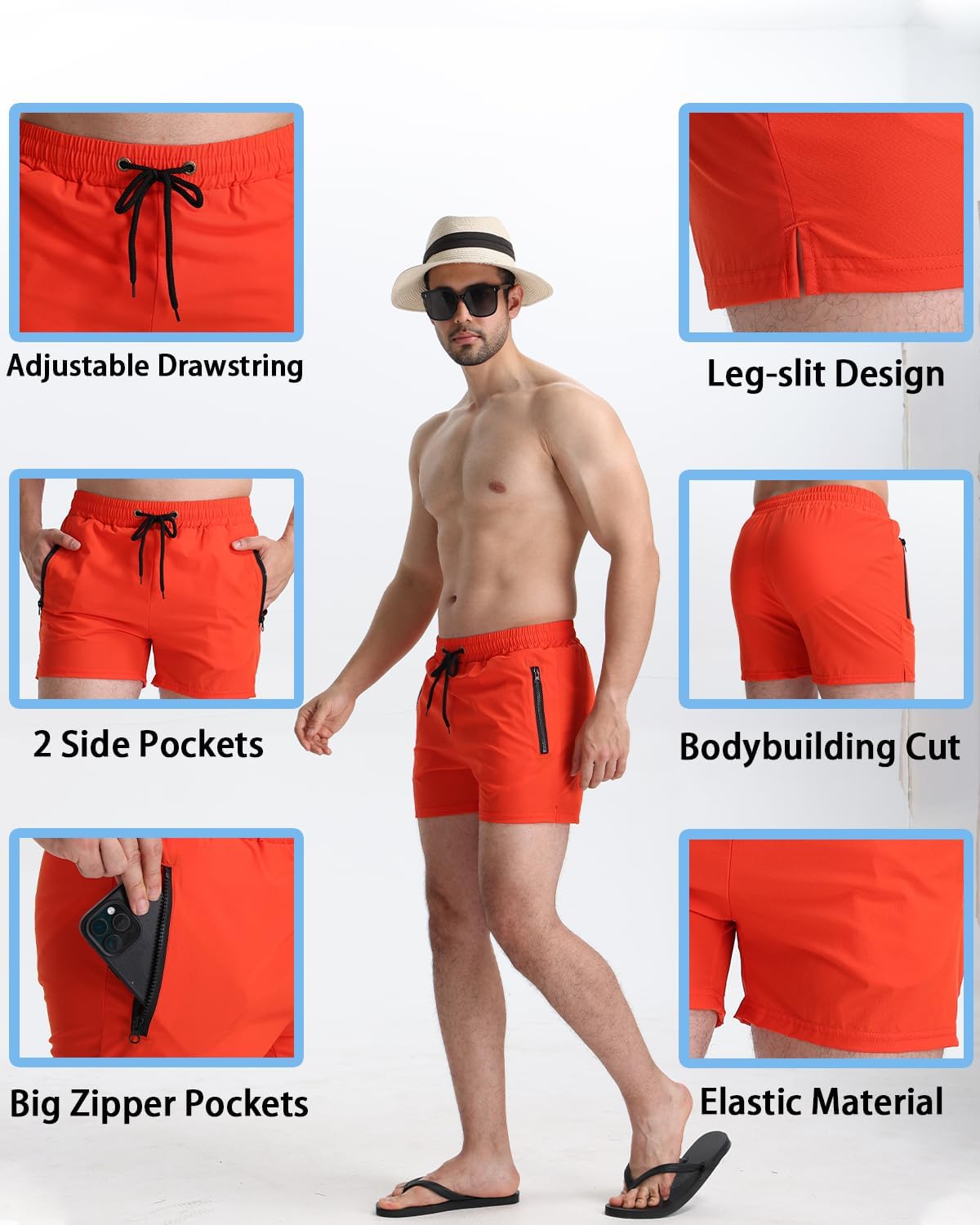 Mens Swim Trunks Quick Dry Swimming Shorts with Zip Pockets Men's Bathing Suits 5 Inch Inseam Elastic Mesh Lining Fit
