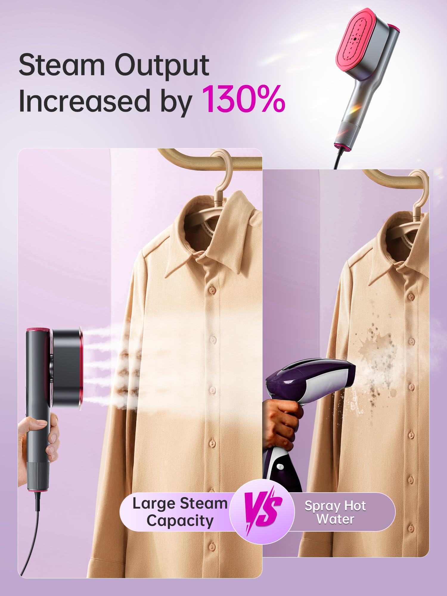 Vaporizador y plancha 2 en 1 para ropa, 15s de calentamiento rápido 1200 W, vaporizador portátil de mano, tamaño de viaje con gran panel de calor de cerámica, eliminación rápida de arrugas 6