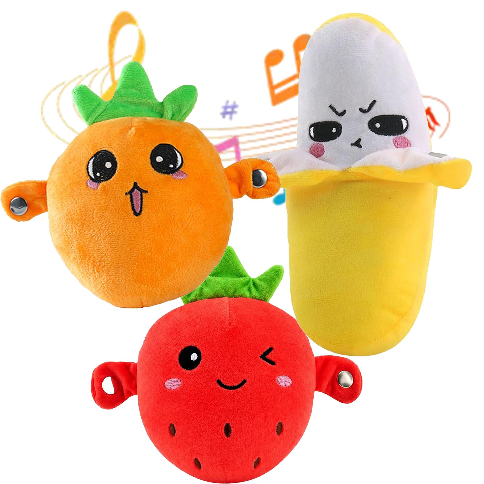 2026 New Interactive Music Plush Toy, 24cm Soft Interactive Banana Toy, Touch-Sensitive Fruit Plush with Sound Features, Induction Singing Sensory Toys for Kids Early Education Play Fun (3Mix)
