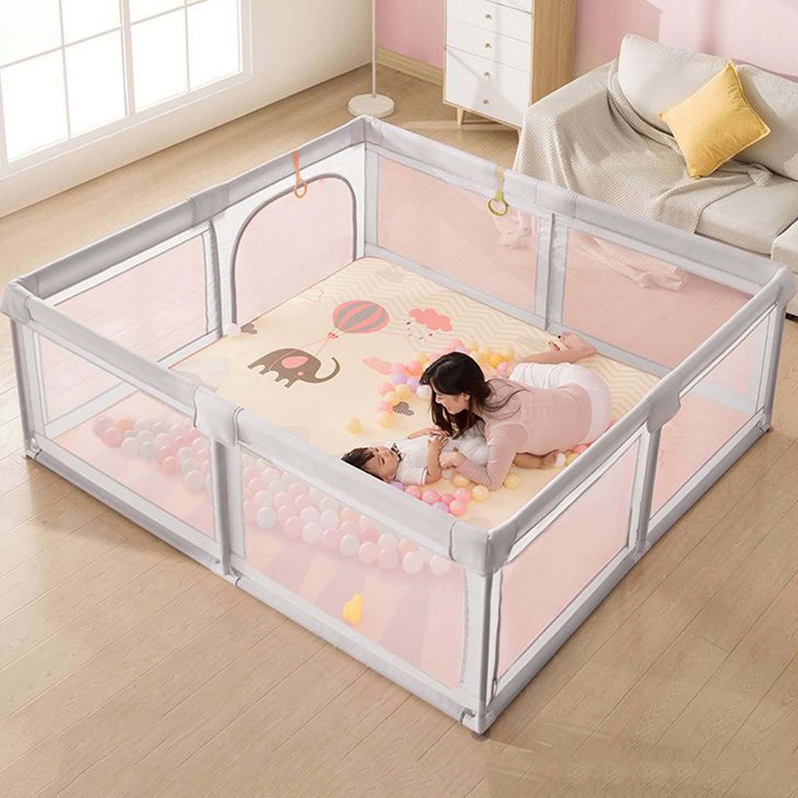 Jolan Baby Playpen,with Breathable Mesh and Zipper Door,Indoor Outdoor Baby Fence,68cm High, Easy to Install and Remove,Crawling Playpen,Safety Playard Fence,for Kids,Toddlers,Grey-160×200cm