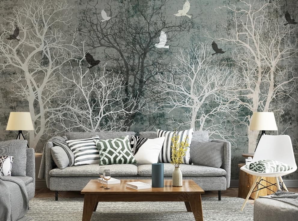 Papier peint intissé style retro branches d'arbres pour deco salon et chambre 400x280cm