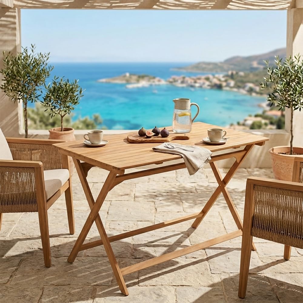 Tavolo Pieghevole da Giardino in Legno Teak BANCHETTO | Tavolo Salvaspazio Richiudibile per Esterno e Interno | Tavolo da Pranzo Outdoor | 120 x 70 x 75 cm