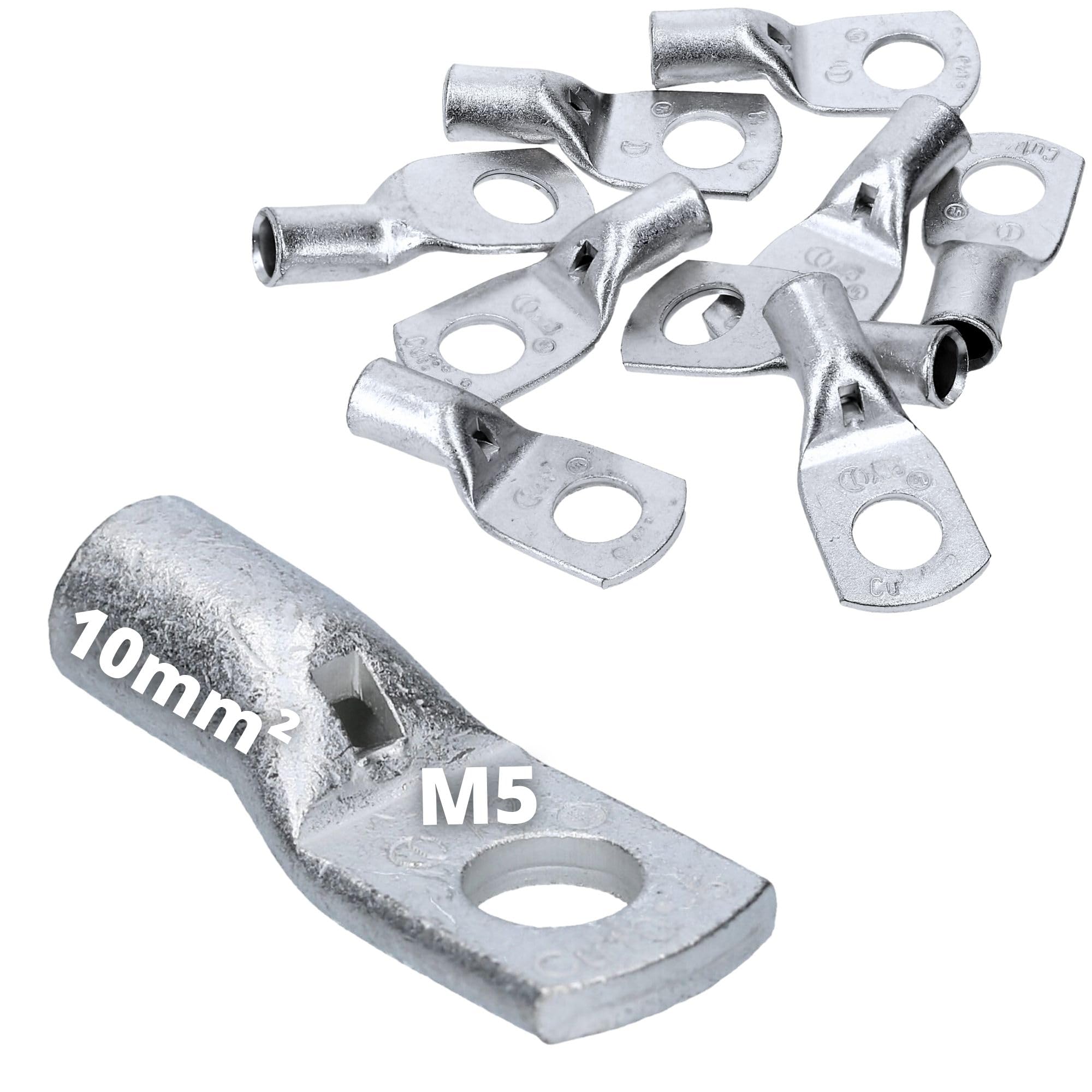 Cembre 10x Terminales de Cable Tubular 10 mm² M5 de Cobre Estañado | Conector de anillo sin aislamiento para instalaciones eléctricas y automóvil, ojal para terminal prensado de cobre