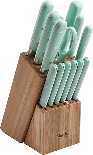 Miniatura 5 de Martha Stewart Juego de 14 cuchillos de acero inoxidable de alto carbono con ABS triple remachado mango forjado bloque de madera de fresno - Martha