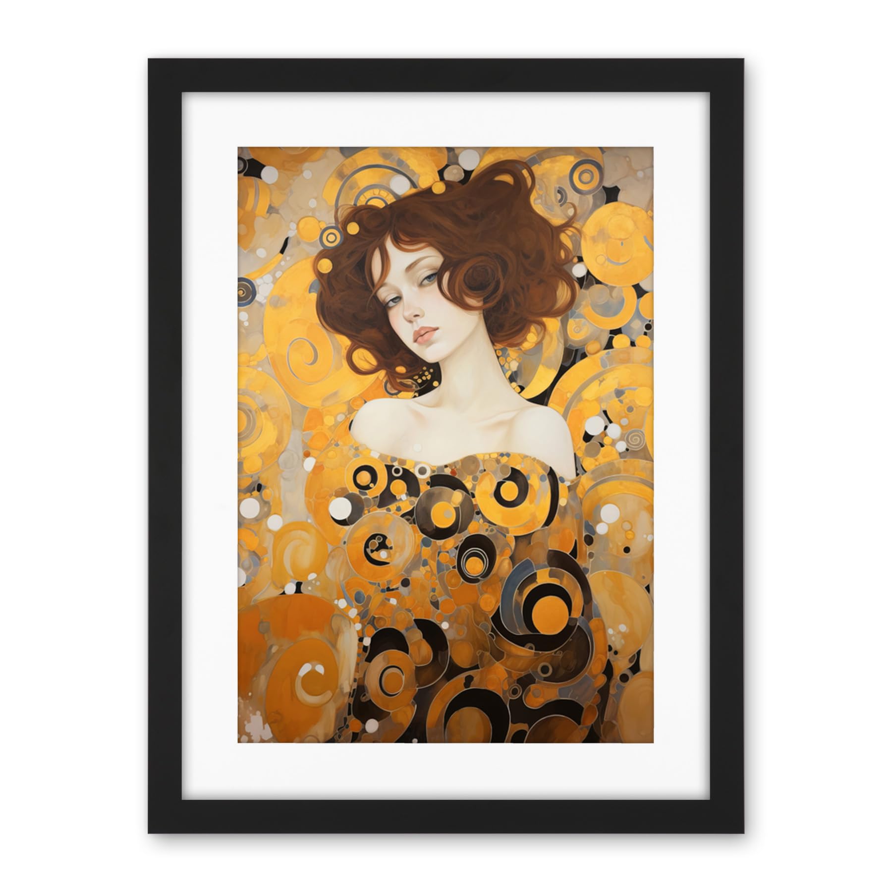 Artery8 Woman Portrait Gustav Klimt Style Oil Painting Gold Brown Artist Muse Art Nouveau Artwork Framed Wall Art Print 18X24 Inch