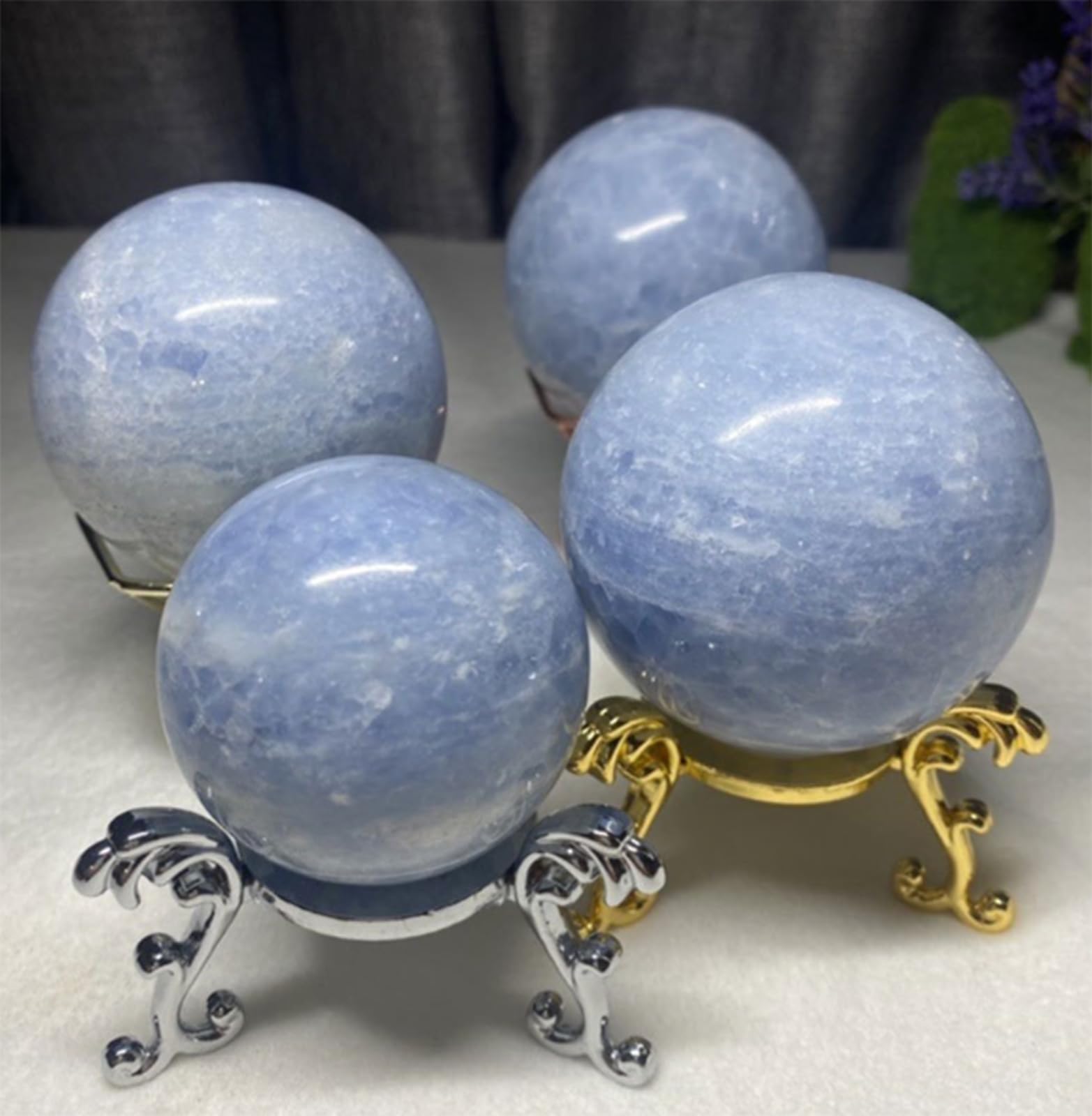 Bola de Cristal de Celestita Natural, Bolas Decorativas Azules de Oficina en Casa, Escultura de Esfera de Cristales Curativos Grandes, Bola de Cristales Fengshui,90~95mm