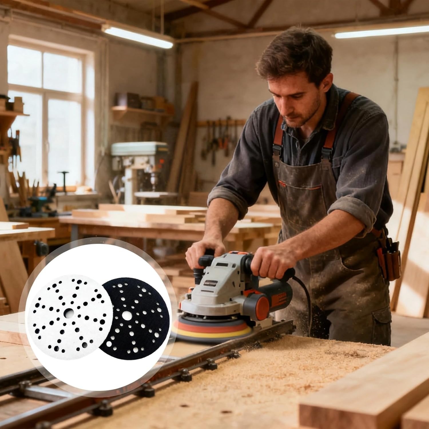 6 Inch Sanding Pads, 8 Piece Set, 49-Hole Design, 10Mm Thick,