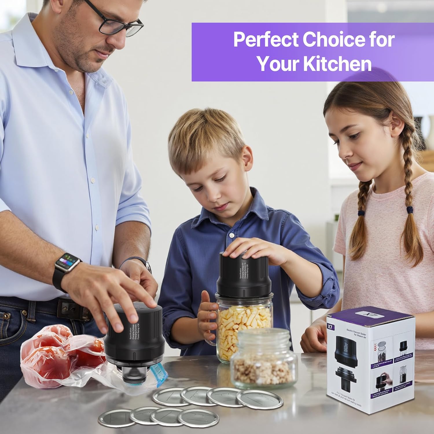 Mason Jar Vacuum Sealer Kit for Regular & Wide Mouth Mason Jars, Automatic Stop Electric Sealer for Vacuum Bags Containers