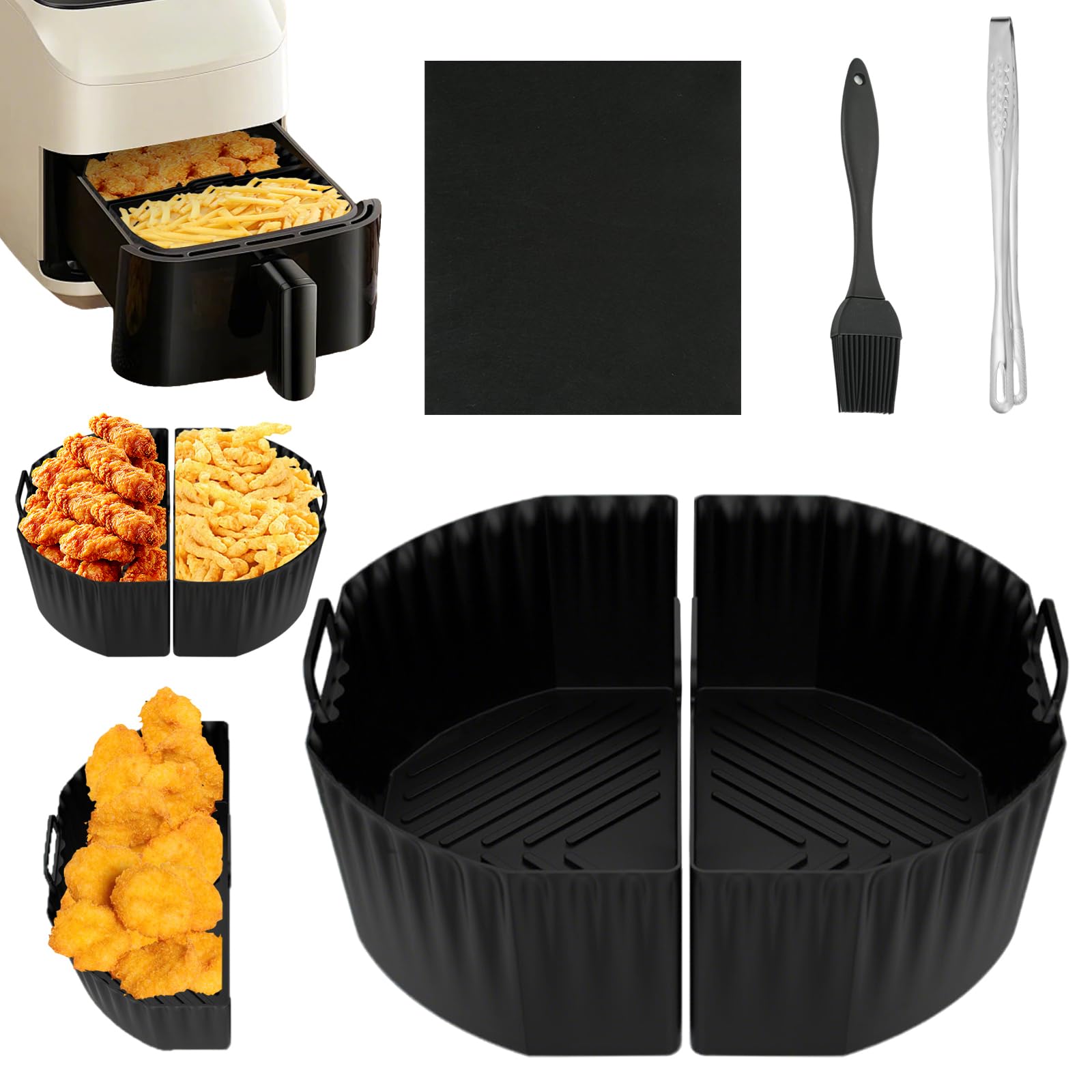 Airfryer - Molde de silicona para freidora de aire caliente, accesorios con cepillo de grasa, trapos, pinzas de barbacoa, accesorio de silicona para freidora de aire para Philips NA230, COSORI 5,5 L